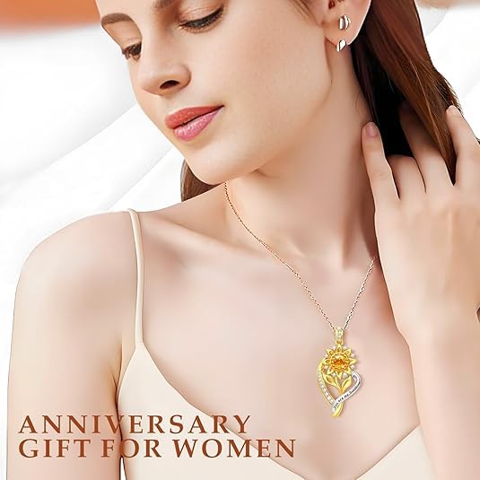 18k Gold Plated Sunflower Necklaces for Women Gifts Birthday Anniverdsary Gifts for Wife Girlfriend, Sunflower Jewelry for Women Mom Daughter Sister Friend2