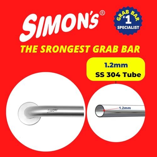 Image of Simon's 100% Stainless Steel 304 Heavy Duty Grab bar for Bathroom handrailing and Safety Handle for Elderly - 24 inch - Pack of 2
