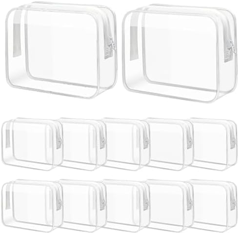 12 Pieces Clear Makeup Bags, TSA Approved Waterproof Toiletry Bags with Zipper Pouches, Travel Cosmetic Bag for Women & Men, Plastic Organizer for Traveling Bathroom Essentials