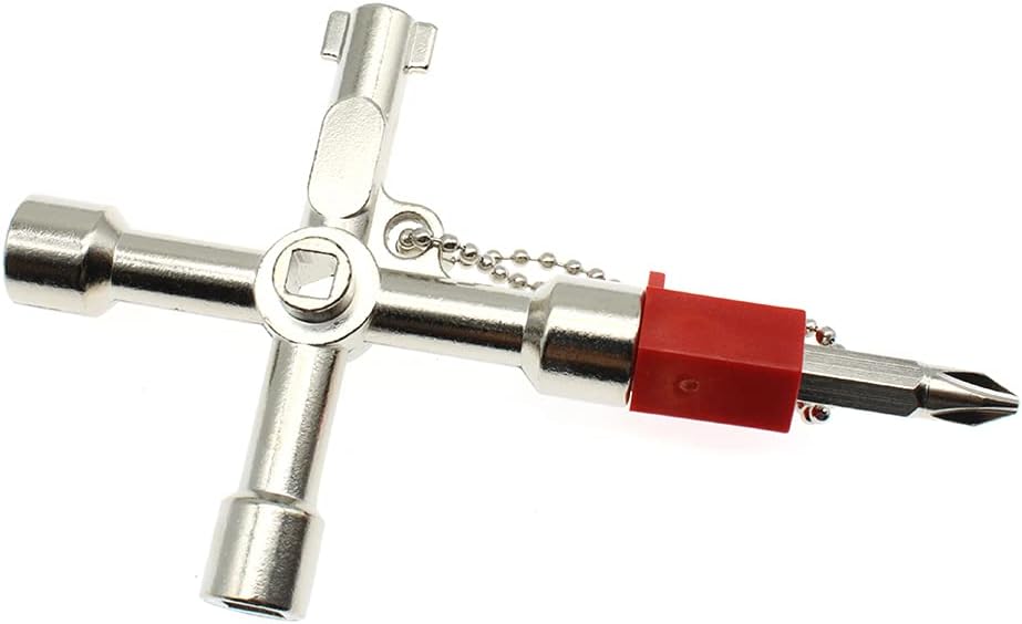 4 Way Cross Water Meter Key Zinc Alloy Multifunction Key, Universal Control Cabinet Key Torque Wrenches Cross Key With 1 Chain.