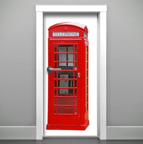 DoorPix 32x80 Door Mural Wrap Luster Semi-Gloss Bubble Free Classic Red Telephone Box in London - Peel and Stick - Easy-to-Clean, Durable