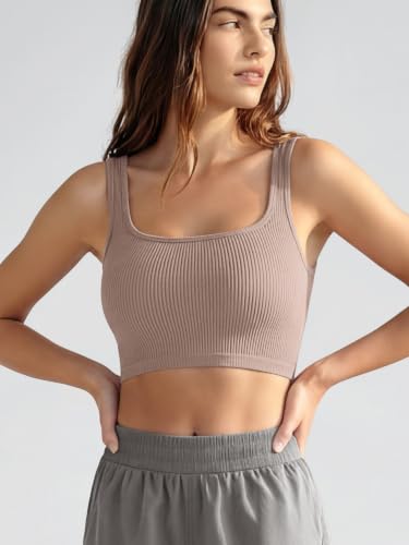 Image of ODODOS 3-Pack Seamless Square Neck Crop Tank for Women Ribbed Knit Soft Low Back Cropped Tops