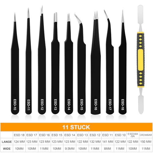 Ainiv Pinzette Sets, 12 Stück Präzisions Antistatisch Edelstahl Pinzette Werkzeug, für Computer Elektronische Reparaturen Schmuck Präzisionsarbeit Laborarbeit Schönheit und Haarentfernung