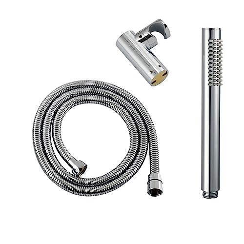 Douchette ronde en laiton avec flexible et base élégante or brossé pour douche chic