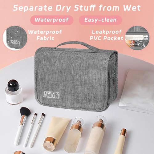 Image of Toiletry Bag Travel Bag with Hanging Hook, Waterproof Shower Bathroom Hanging Toiletry Bag for Men Women,Small Multifunctional Makeup Cosmetic Bag,Portable Toiletries Bag Travel Organizer (Grey)