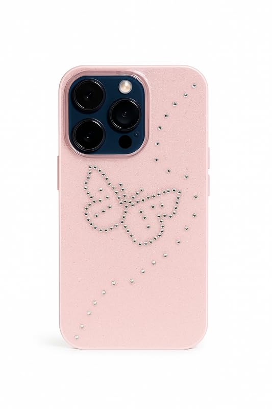 Image of ZR014 for iPhone 13 Pro Max Back Case Cover | Diamond Butterfly Sparkel Design Slim Fit | Camera Protection | Shockproof TPU Case - Pink