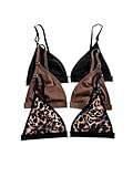 SOLY HUX Women's Front Closure Wireless Bra 3 Packs Bralettes Spaghetti Strap Leopard Bras Black Brown Multi Medium