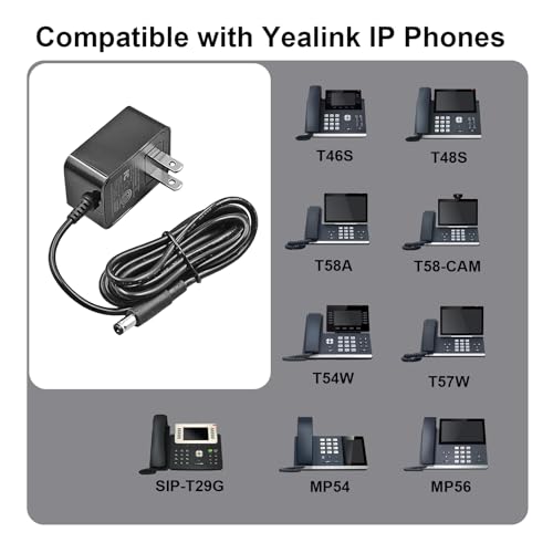 Image of 5V 2A Power Adapter Replacement for Yealink Phone PS5V2000US | Power Supply Compatible with Yealink T29G T54W T46U T46S T57W T48S T53W T58A MP54 MP56 5V Phone Charger Cord(5 Feet)