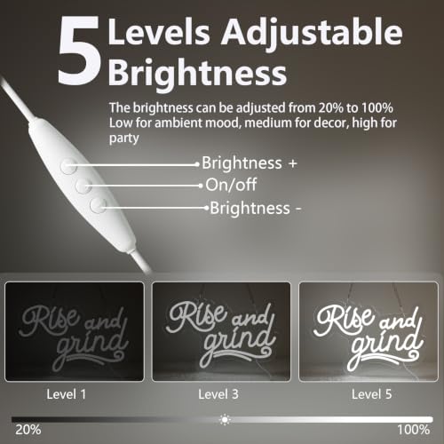Image of Rise and Grind Neon Signs for Wall Decor Neon Lights for Bedroom Led Business Signs Suitable for Man Cave Bar Pub Restaurant Christmas Gift Art 5V Power Adapter 16.1 * 9Inch(White)
