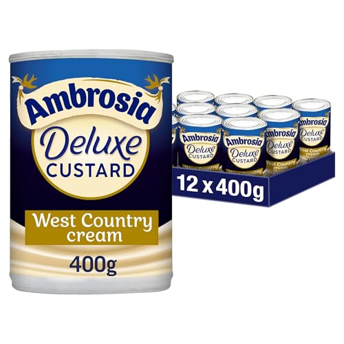Ambrosia Deluxe Custard Cans, West Country Cream Recipe, Creamy & Ready-to-Eat Dessert, 400 g (Pack of 12) Ambrosia Deluxe Custard Cans, West Country Cream Recipe, Creamy & Ready-to-Eat Dessert, 400 g (Pack of 12)
