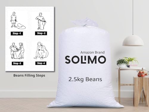 Image of Amazon Brand - Solimo 2.5 KG High Density Beans Refill Pack Fillers for Bean Bag, Sofa, Pouffes | Beans Fillers for Bean Bags | (White)