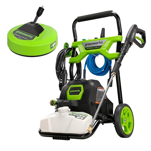 Image of Greenworks 2000 PSI 1.2 GPM Pressure Washer (Open Frame GPW2003) GPW2003 & 12 inch (in.) Surface Cleaner Pressure Washer Attachment