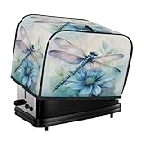 4 Slice Toaster Cover,Watercolor Dragonfly Floral Small Kitchen Appliance Bread Machine Cover with Pockets,Dust & Fingerprint Protection