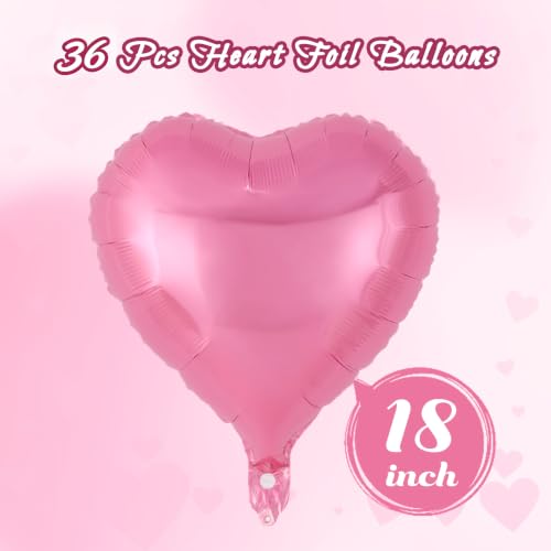 Image of 36 Pcs Pink Heart Balloons,18 Inch Heart Foil Balloons Valentine Balloon for Wedding Engagement Party Valentine Day Decorations