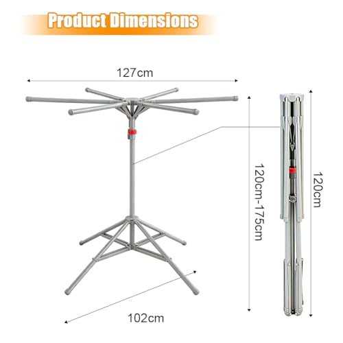 CEWROM Standtrockner Wäscheständer Hoch Klappbar mit 6 Flügeln, Kleiderständer Klappbar, Wäschespinne Clothes Drying Rack Ständer für Balkon,Drinnen, Draußen (grau)