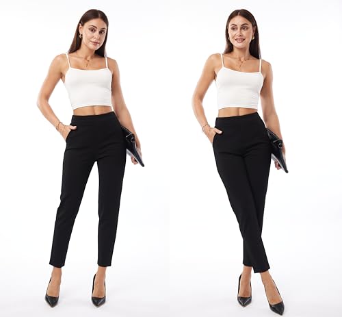 heipeiwa Women's Dress Pants High Waist Pull on Pants Comfort Stretch Work Slacks Crop Trouser4