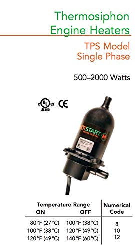 Thunder Parts ***Original*** Hotstart Tps101Gt10-000 Engine Coolant Preheater | 1000 Watts 120V 8.4A | On: 100°F (38°C) – Off 120°F (49°C) | 1 Year Warranty! #TOP5