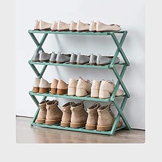 Transplant Portable Foldable Shoe Rack Storage Organizer, 4-Tier Integrated Bamboo Shoe Shelf Storage Shoe Tower, Space Saving, Stackable and Durable, Suitable for Corridor, Living Room, Bathroom