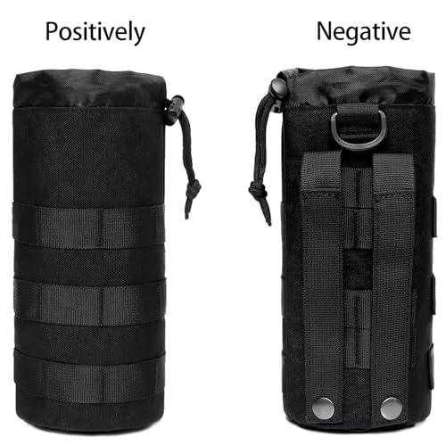 Taktisch Flaschenhalter,Taktische Molle Wasserflaschentasche, Militär Trinkflasche Beutel,Tragbarer Wasserbehälter Beutel Tasche,mit Kordelzug und Mesh Unterseite, Nylon, für Camping Wandern (Schwarz)