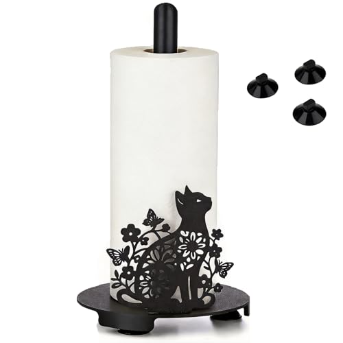 Adoric Cat Paper Towel Holder Black Cat Kitchen Decor Indoor Cats Lover Gifts 3D Printing Kitty Accessories for Bathroom Kitchen Dining Equipped with Powerful Suction*3 for a More Secure Hold