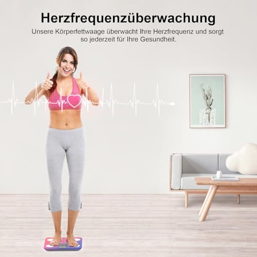 Körperfettwaage Personenwaage, Waage Personen mit Körperfett und Muskelmasse 15 Körperdaten Körperwaage mit Körperfettanalyse… – Ansicht 6