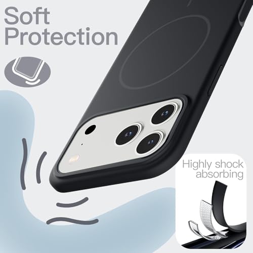 Image of mobistyle Magnetic Silicone Back Cover for iPhone 17 Pro Max 6.9-Inch, Compatible with Mag-Safe, Silky Soft Touch, Shock Absorbing Phone Cover Case with Camera Lens Protection (Black)