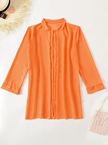 SHENHE Women's Sheer Button Up Long Sleeve Beach Kimono Cover Up Shirt Sun Dresses2