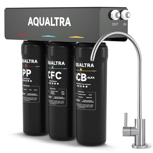 AQUALTRA USF-3F-10 Slightly Alkaline Under Sink Water Filter, 8K-...