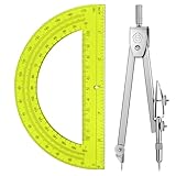 EBOOT Student Geometry Math Set, Drawing Compass and 6 Inch Swing Arm Protractor 180 Degree Math Protractor(Yellow)