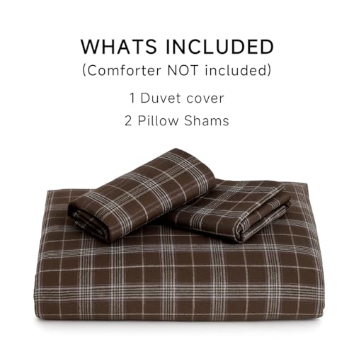 Image of Plaid Duvet Cover Set Queen Size,Brown Blue Gingham Patterned Bedding Set for Girls Boys,Modern Soft Breathable Microfiber Comforter Cover 3 Pieces with Zipper Closure and 2 Pillow Shams
