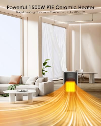 Tiokviop Electric Space Heater Indoor Use, 1500W Fast Heating Ptc Portable Heaters With Thermostat And Remote, 12H Timer, Overheating Protection, 60° Oscillation thumb #6