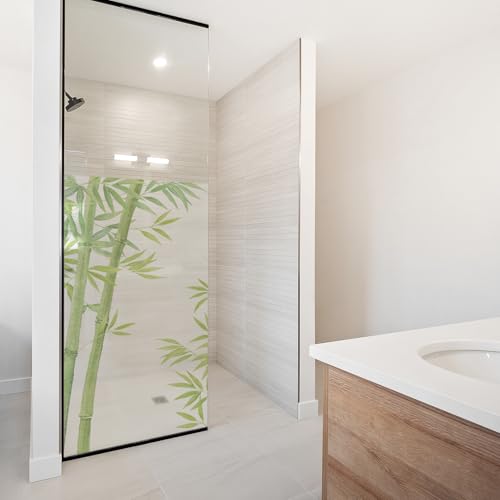 yabaduu Film anti-regards, pour cabine de douche, vert bambou, en verre dépoli, motif jungle, imperméable, film décoratif YX001-10, 60 x 90 cm