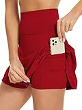 Century Star Women? Pleated Tennis Skirts with Pockets Shorts Flared High Waisted Sports Mini A Line Athletic Golf Running Skirts 03 Red Small