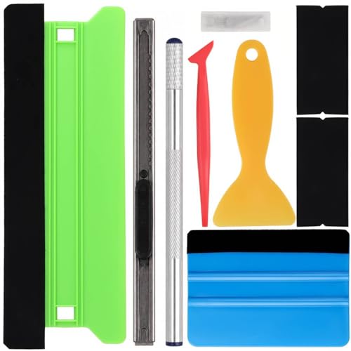 9 PCS Vinyl Wrap Tools Kit Professional Wallpaper Installation Kit with Felt Squeegee Trimmer Cutter and Orange Bubble Smoother for Car Wrapping Window Tint Wall Decals