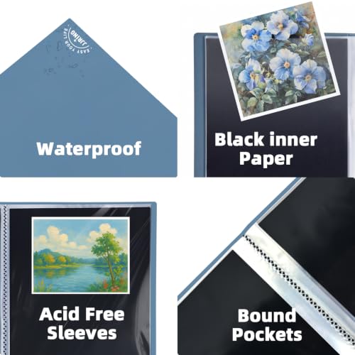 Image of 18x24 Blue Art Portfolio Folder Displaying 48 Pages With Plastic Sleeves | 24-Pocket Presentation Book Binder For Artwork Storage Featuring Dark Inner Paper Inserts Protective Document Archival Holder