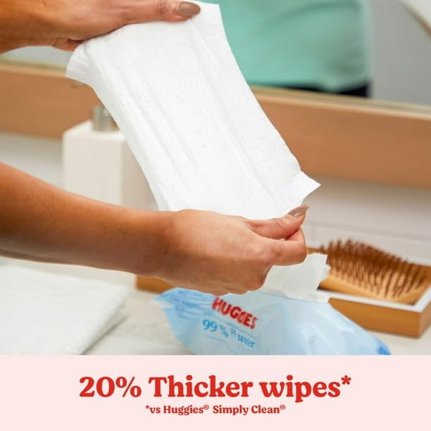 Miniatura 4 de Paquete de 2 toallitas 99% de agua pura sin perfume, 1 paquete abatible, 56 unidades en total, toallitas a base de plantas, 20% más gruesas, 99% de