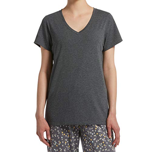HUE Women's Short Sleeve V-Neck Sleep Tee, Graphite Heather, Small