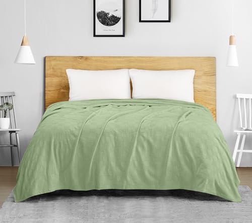 Utopia Bedding Sage Green 100% Cotton Blanket [Queen Size - 90x90 Inch] 350GSM Lightweight, Soft and Breathable Thermal Blanket for All Seasons