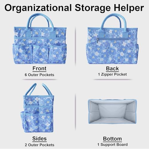 Image of Cupohus Craft Organizer Tote Bag - Art Organizer, Craft Caddy with Multiple Pockets, Large Capacity Supply Storage Bag for Sewing, Knitting, Painting, and Travel(Blue Print)