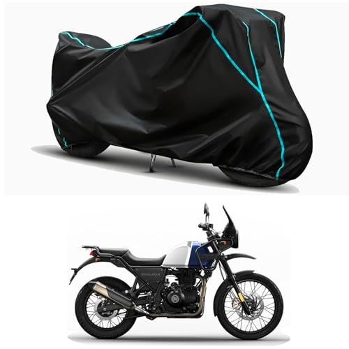 Image of Waterproof Bike Body Cover Compatible for | Royal Enfie Himalayan Lake | Taffeta Fabric, Sky Piping Design, Bottom Elastic Fit | Dustproof, Sun UV & Rain Protection for All Weather.