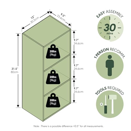 Furinno LUDER Book Shelf, 3-Cube Bookshelf, Bookcase with Open Shelves, 9.3 x 12 x 31.5, for Living Room, Bedroom, Home Office, White