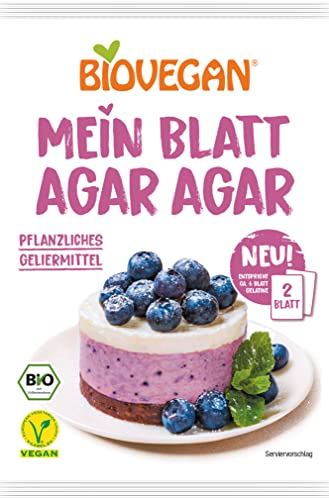 Biovegan Mein Blatt Agar Agar, rein pflanzliches Geliermittel in Bio Qualität, bindet 10x stärker als herkömmliche Gelatine, ideal für süße und herzhafte Speisen, vegan und glutenfrei, 1 x 2,5 g Cover