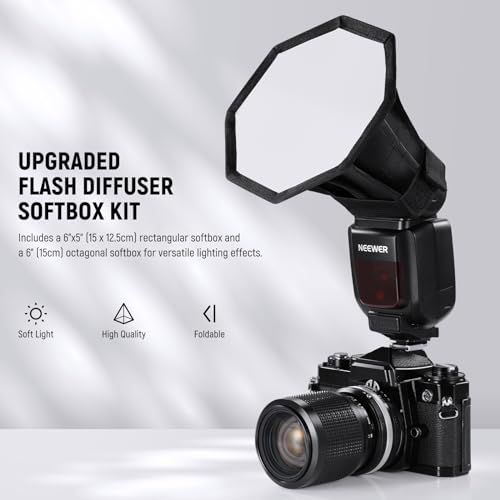 NEEWER Ulepszony dyfuzor błyskowy Speedlight Softbox, składany, 2 sztuki, (15 cm, ośmiokątny, 15 cm x 12,7 cm) do okrągłych lamp błyskowych Z2 Z1 V1 i kompatybilny z Godox Sony Nikon Canon Flash, NS5P
