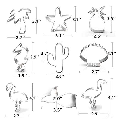 Cookie Cutter Set-9 Piece-Mermaid,Starfish,Seashell,Seahorse,Cactus,Pineapple,Flamingo,Palm Tree,Stainless Steel Cookies Molds For Summer Tropical Beach Party Supplies Decoration Handmade Cookie (1) #TOP6