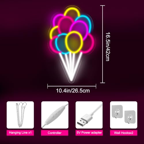 Image of Colorful Balloon Neon Sign Wedding Birthday Party Festival Wall Decor | USB Powered Dimmable LED Ligth Kids Room Decoration 16.5 inchx10.4 inch