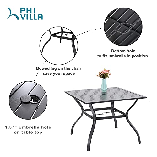 Phi Villa 37 Inch Outdoor Dining Table Metal Steel Slat Square Patio Dining Table With 1.57" Umbrella Hole For Garden, Backyard And Porch (Classic Black) #TOP1