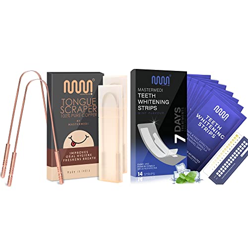 Mastermedi Dental Hygiene Kit: 14 Teeth Whitening Strips With 2 Pack Copper Tongue Scraper For Adults; Complete Oral Care Kit For Tongue And Teeth #TOP13