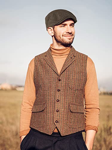 KUTTOR 4 Pieces Men\'s Herringbone Flat Newsboy Hat Classic Newsboy Cap Trendy Flat Cap for Outdoor Daily Use