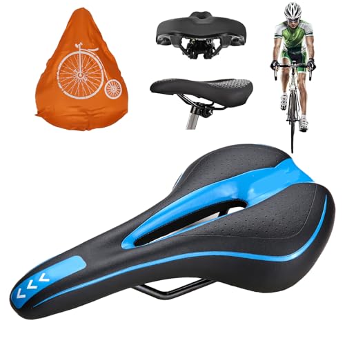 自転車サドル お尻が痛くない 低反発 スポーツサドルクッション ウェーブ形状 マウンテンバイク/ロードバイク/クロスバイク対応 ブラック (ブルー)