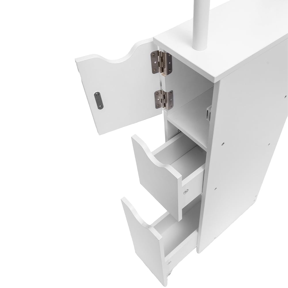 BAKAJI Mobile Bagno Alto Salvaspazio in Legno Bianco, Armadietto Slim con 3 Cassetti e 2 Ripiani, Armadio Multiuso per Ufficio, Studio, Casa, Mobiletto per Interni Design Minimal 33 x 15 x 136 cm